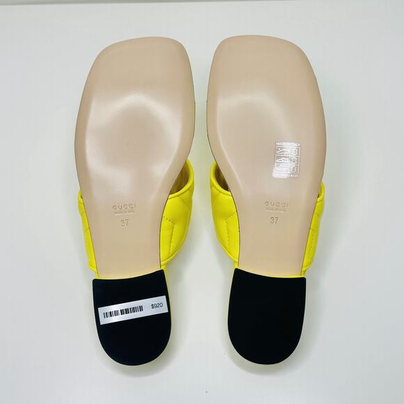 Gucci Marmont Chevron Double G 37/ US 7 Thong Sandals Lime Yellow Leather NIB - Picture 11 of 13
